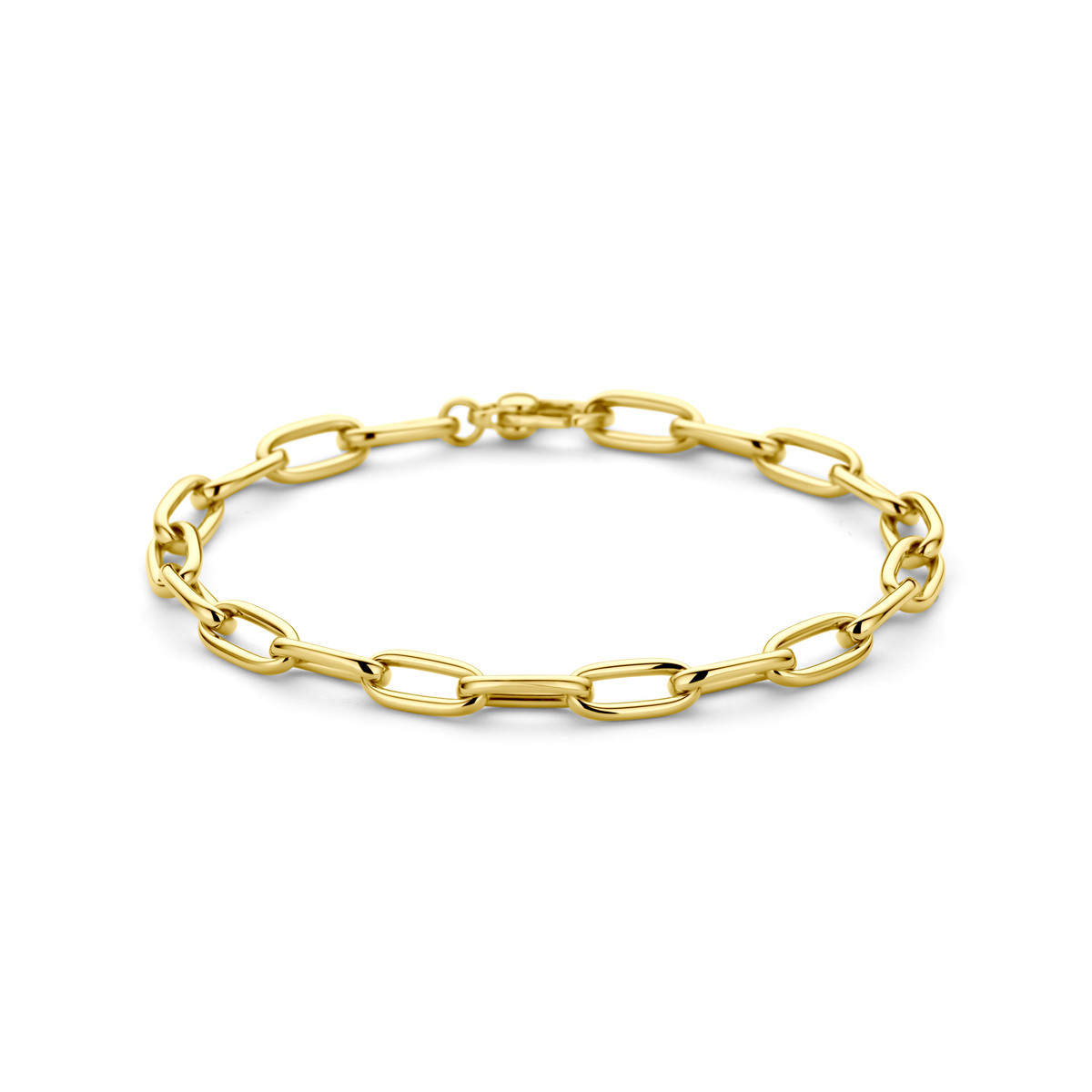 Gouden paperclip schakelarmband met glanzende afwerking 5.5 mm breed - Lengte 19 cm