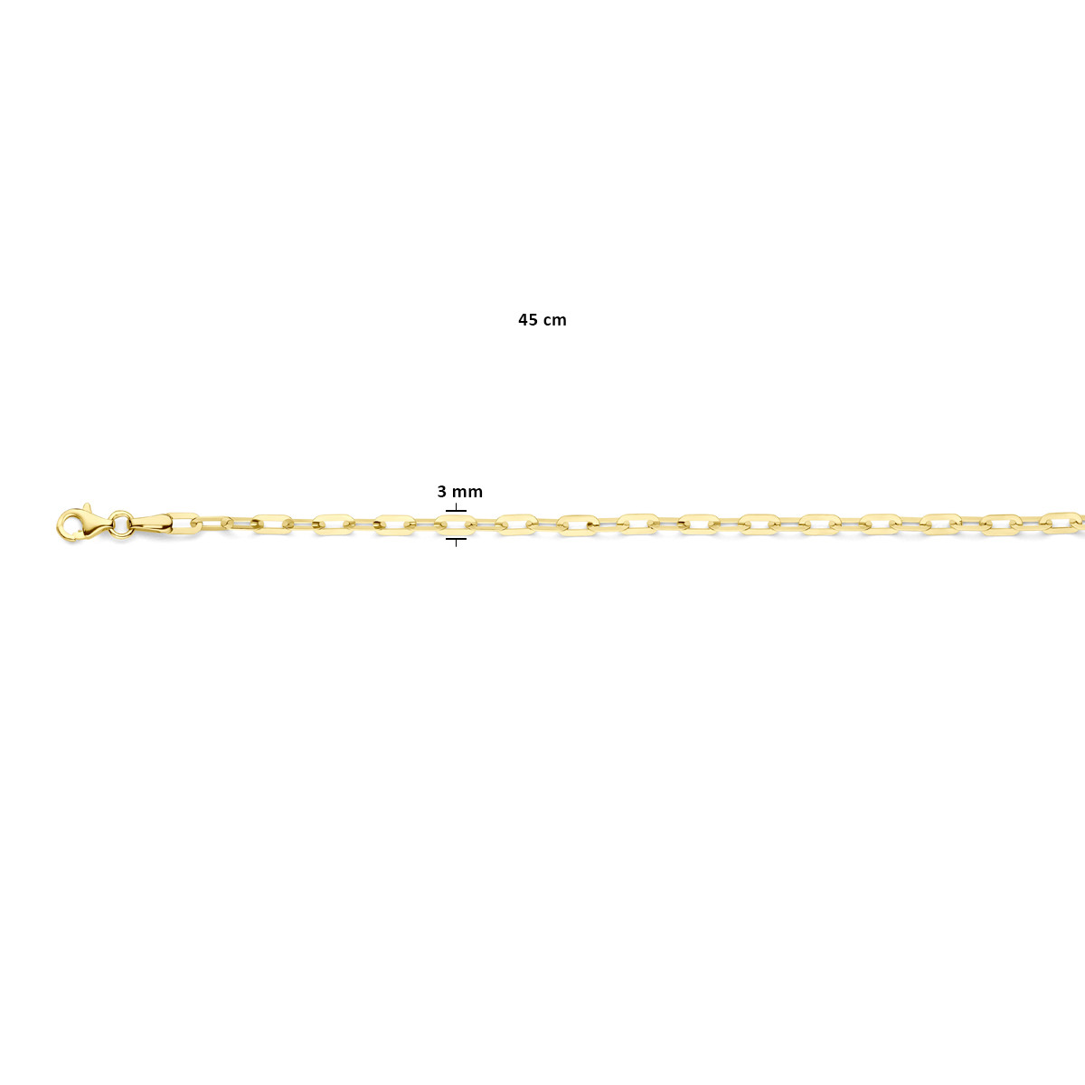 Gouden paperclip schakelketting 3 mm breed - Lengte 45 cm