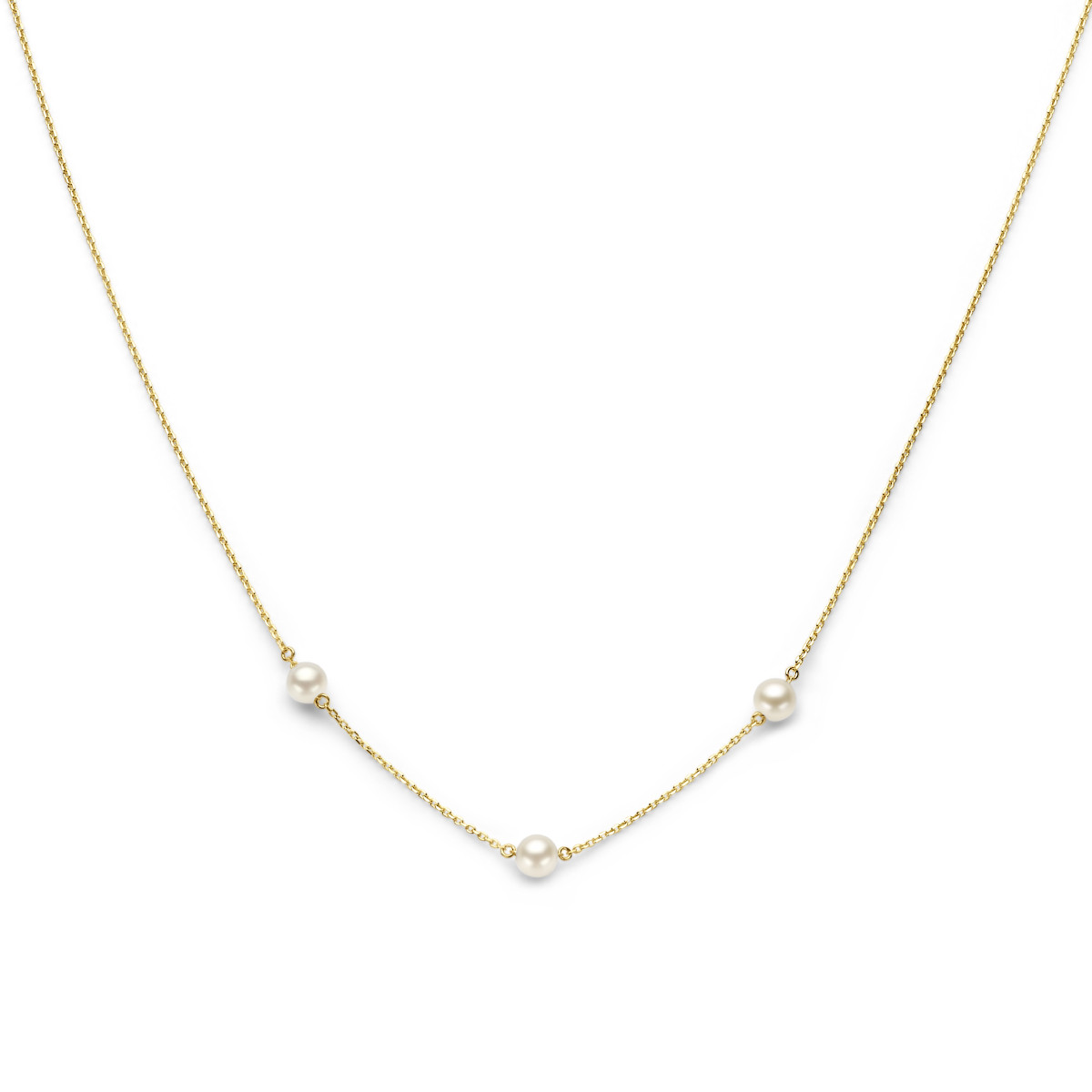 Gouden parelketting met drie zoetwaterparels van 4 mm groot - Lengte 40-42-44 cm