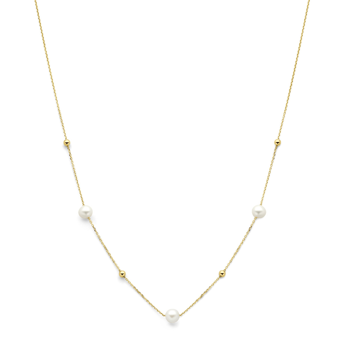 Gouden parelketting met kleine glanzende bolletjes - Lengte 42 cm, 45 cm
