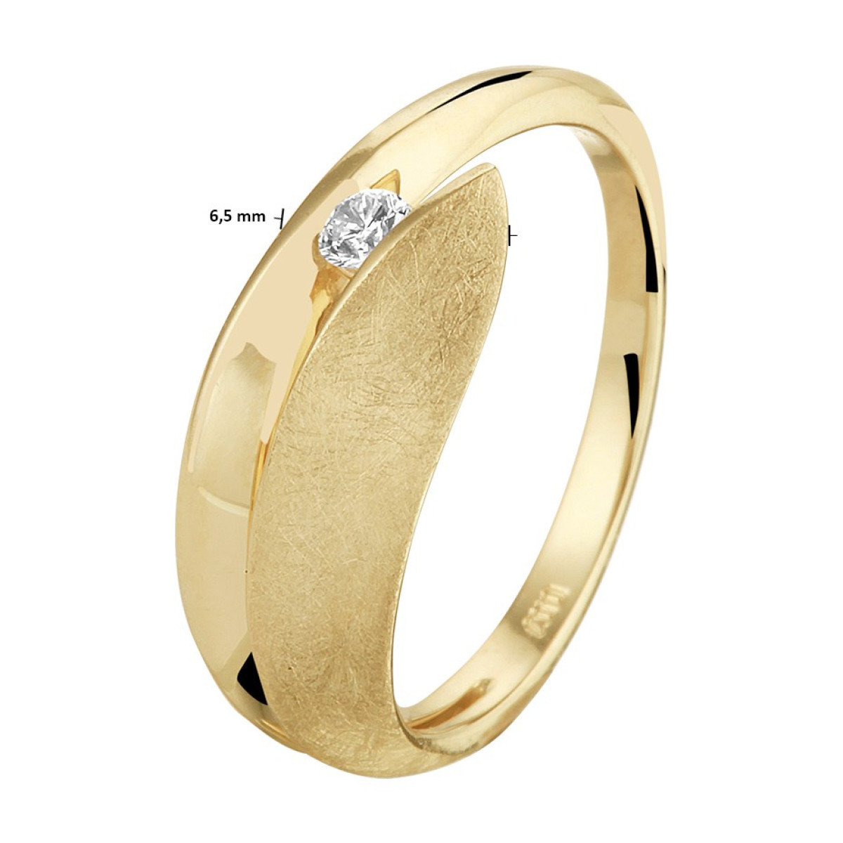 Gouden ring mat en glanzend met diamant