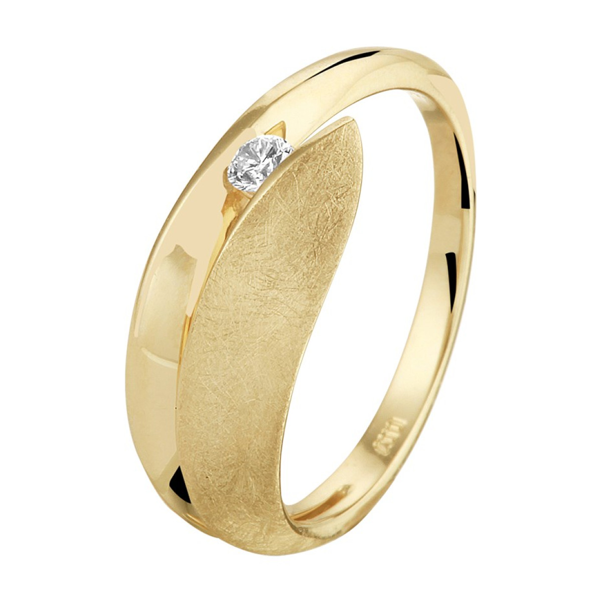 Gouden ring mat en glanzend met diamant