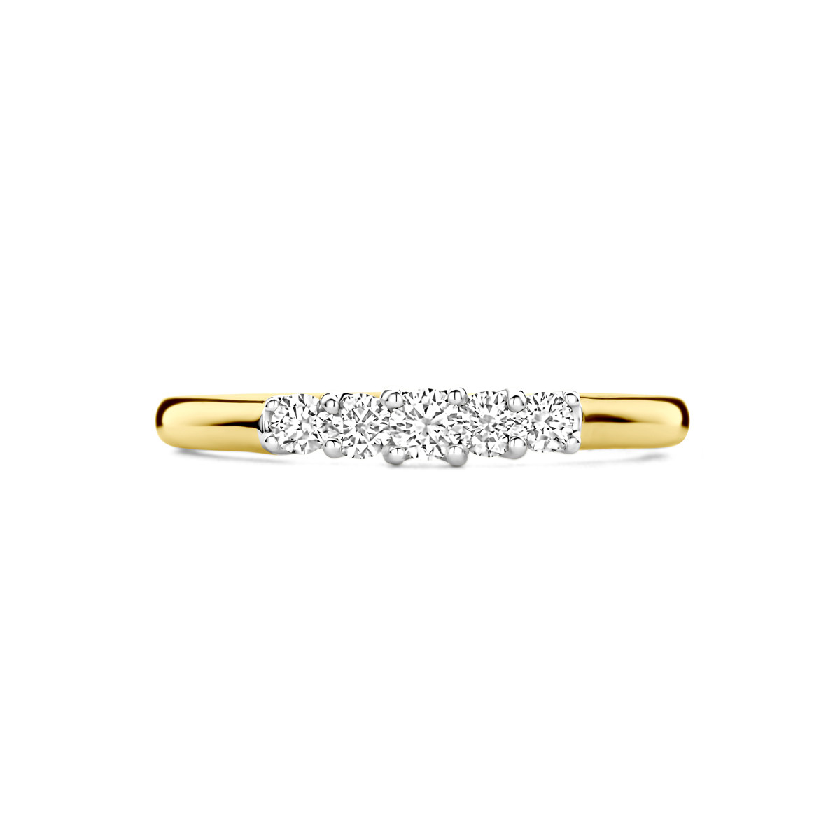 Gouden ring met 5 diamanten in witgouden zetting 0.30 crt 3 mm breed