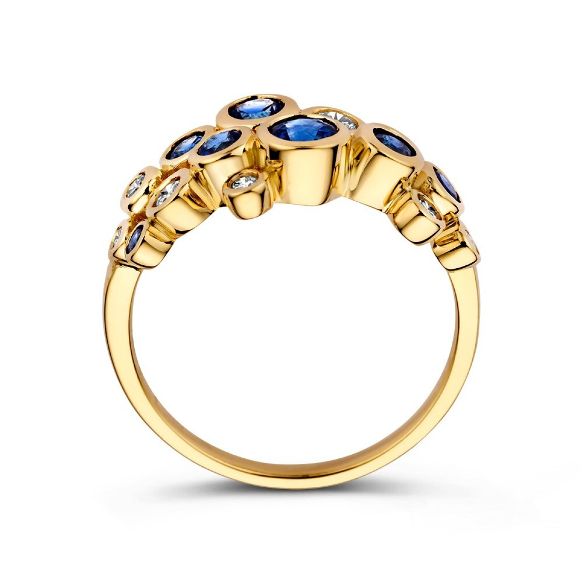 Gouden ring met briljant geslepen saffieren en diamanten 0.29 crt