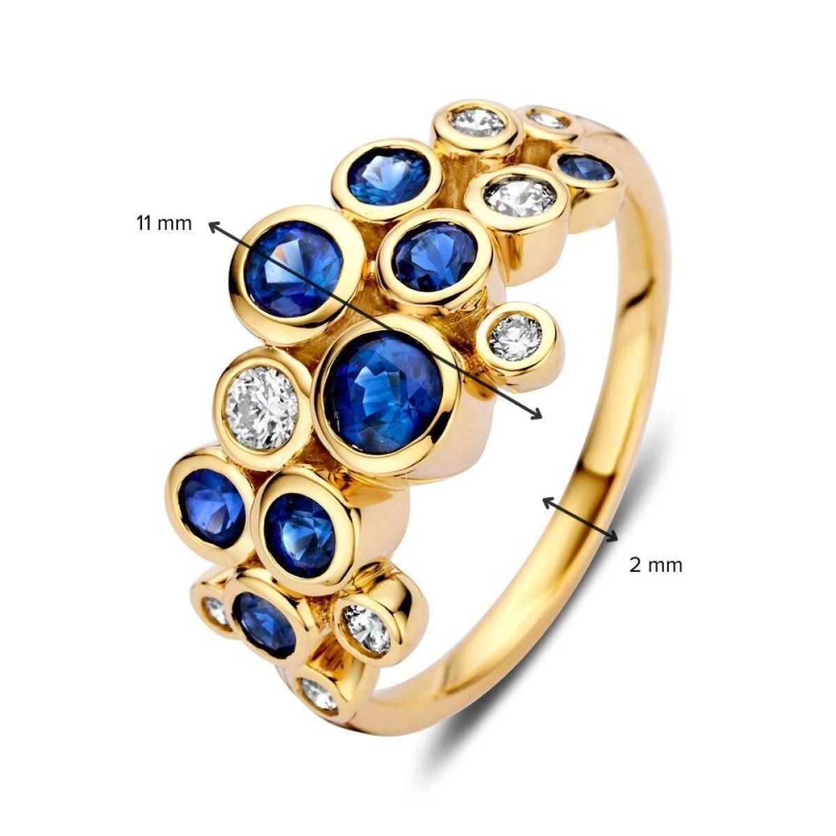 Gouden ring met briljant geslepen saffieren en diamanten 0.29 crt