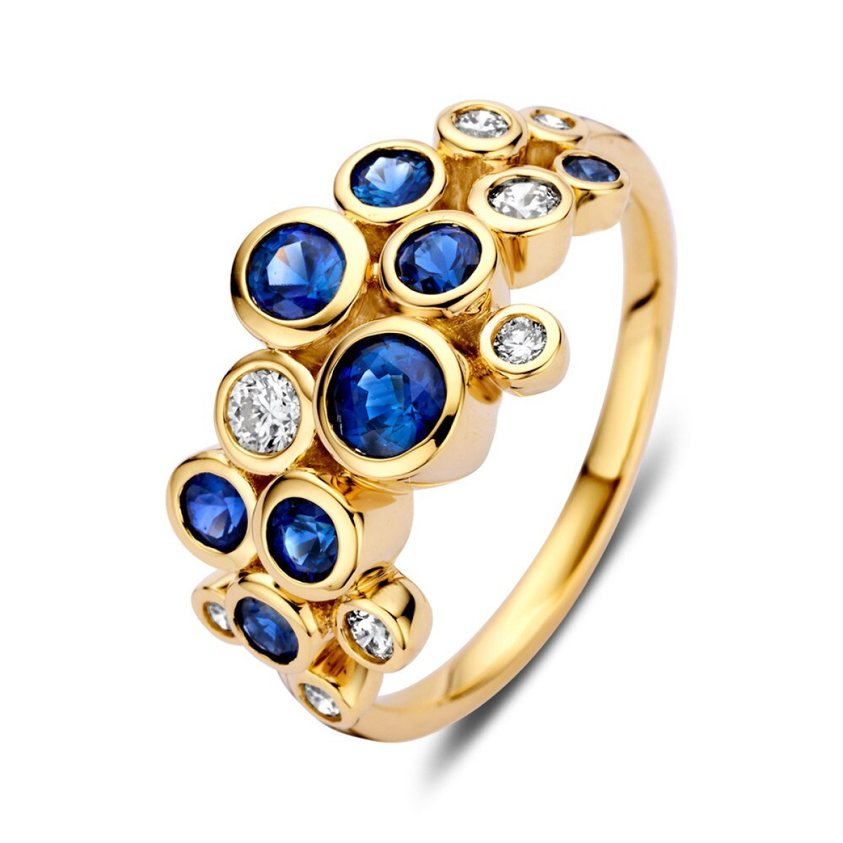 Gouden ring met briljant geslepen saffieren en diamanten 0.29 crt