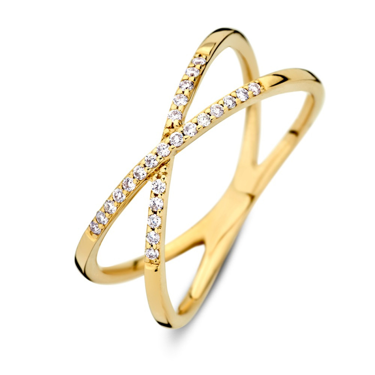 Gouden ring met crossover design en diamanten 0.12 crt