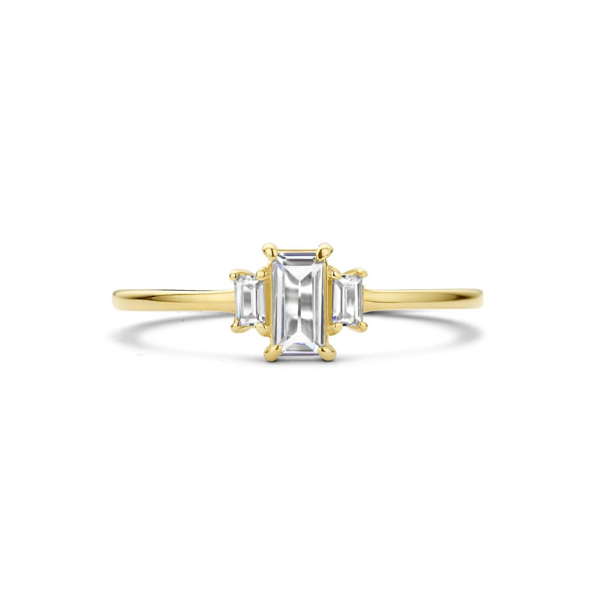 Gouden ring met drie rechte zirkoniastenen