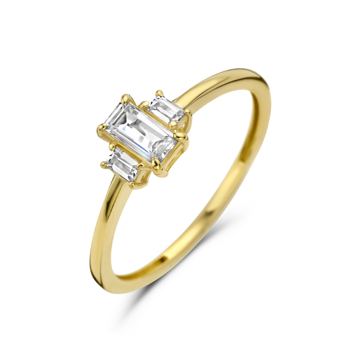 Gouden ring met drie rechte zirkoniastenen
