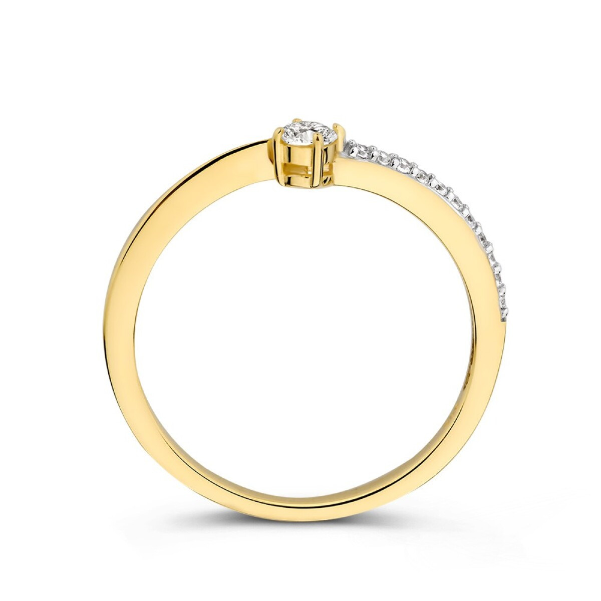 Gouden ring met dubbele band en briljant geslepen zirkonia's 5.2 mm breed