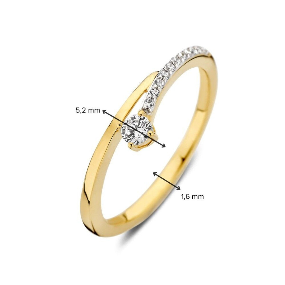 Gouden ring met dubbele band en briljant geslepen zirkonia's 5.2 mm breed