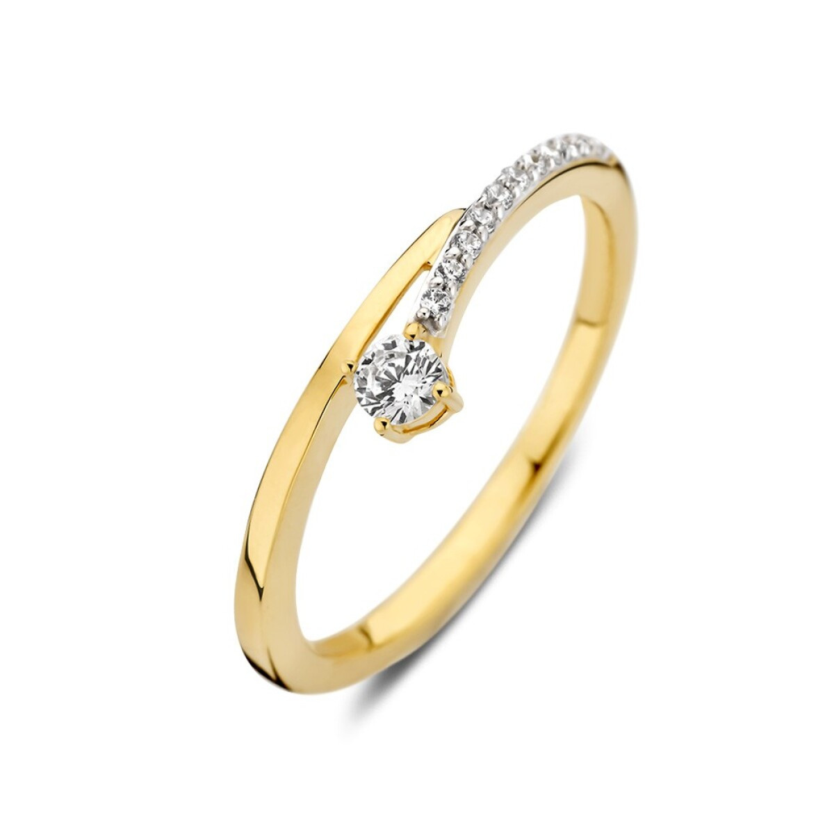 Gouden ring met dubbele band en briljant geslepen zirkonia's 5.2 mm breed