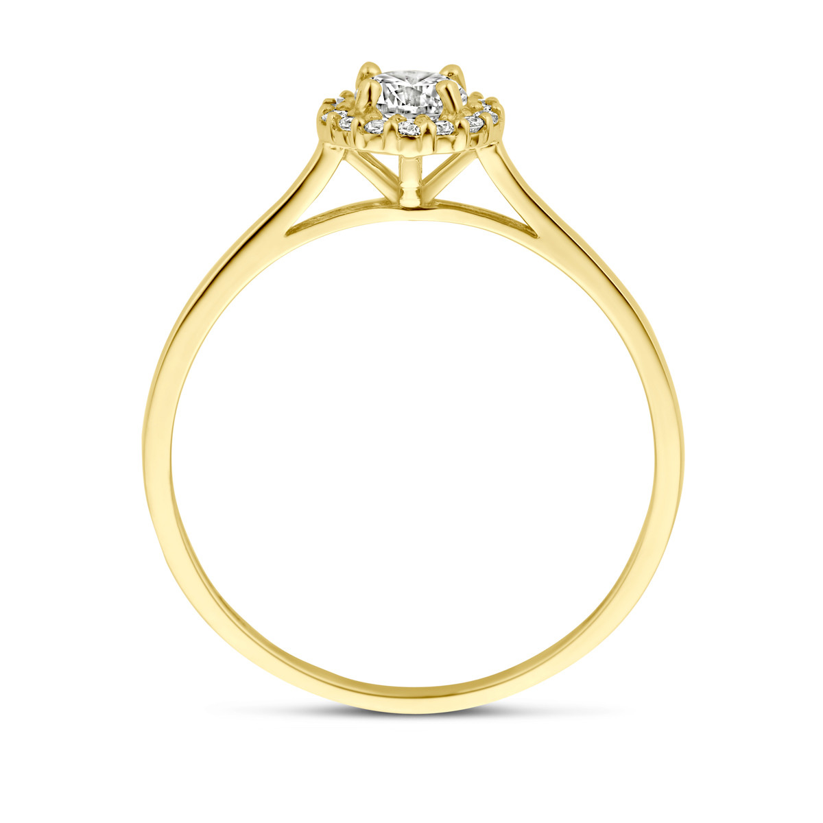 Gouden ring met een halo zirkonia