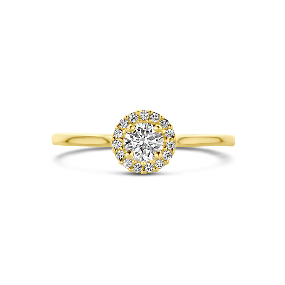 Gouden ring met een halo zirkonia