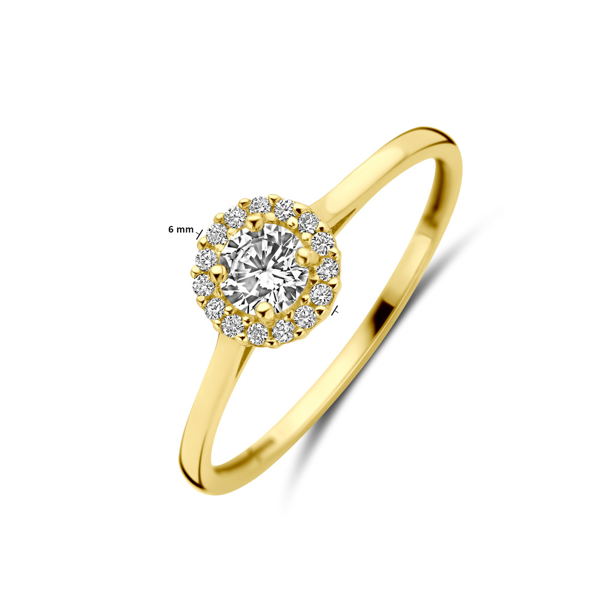 Gouden ring met een halo zirkonia