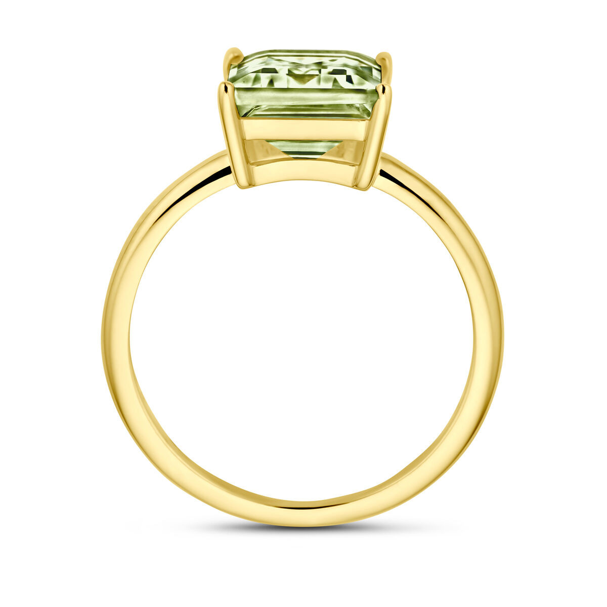 Gouden ring met groene rechthoekige amethist 7.5 mm x 11 mm