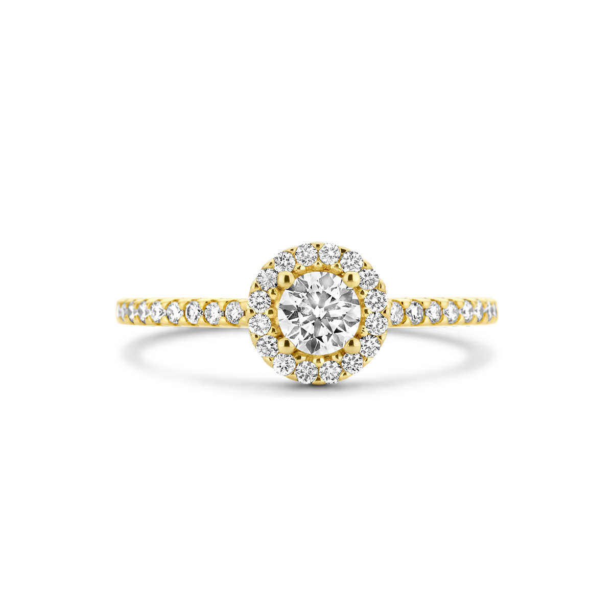 Gouden ring met halo diamanten 0.53 crt
