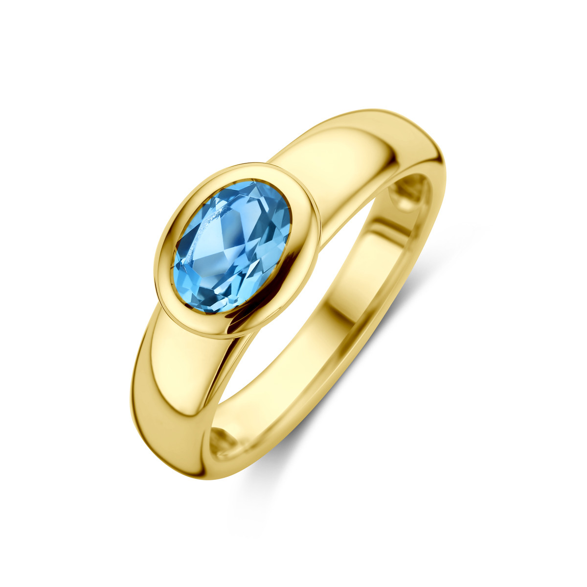 Gouden ring met London blue topaas in ovale zetting