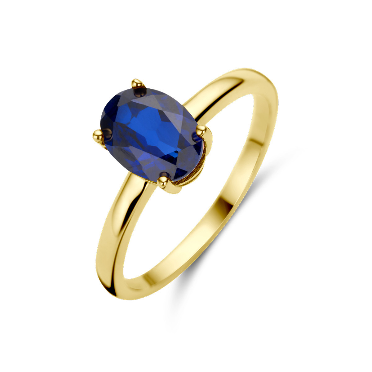 Gouden ring met ovale blauwe saffier