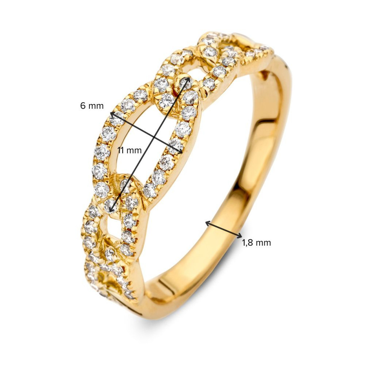 Gouden ring met ovale diamanten schakels 0.28 crt van 6.3 mm breed
