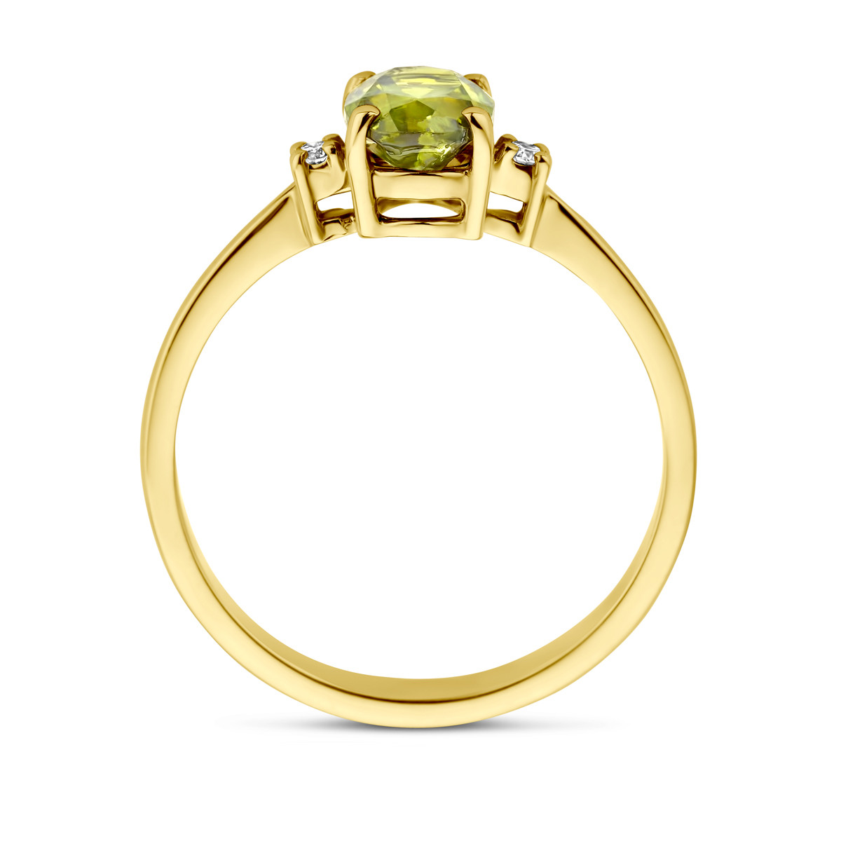 Gouden ring met ovale groene toermalijn en diamanten van 0.04 crt