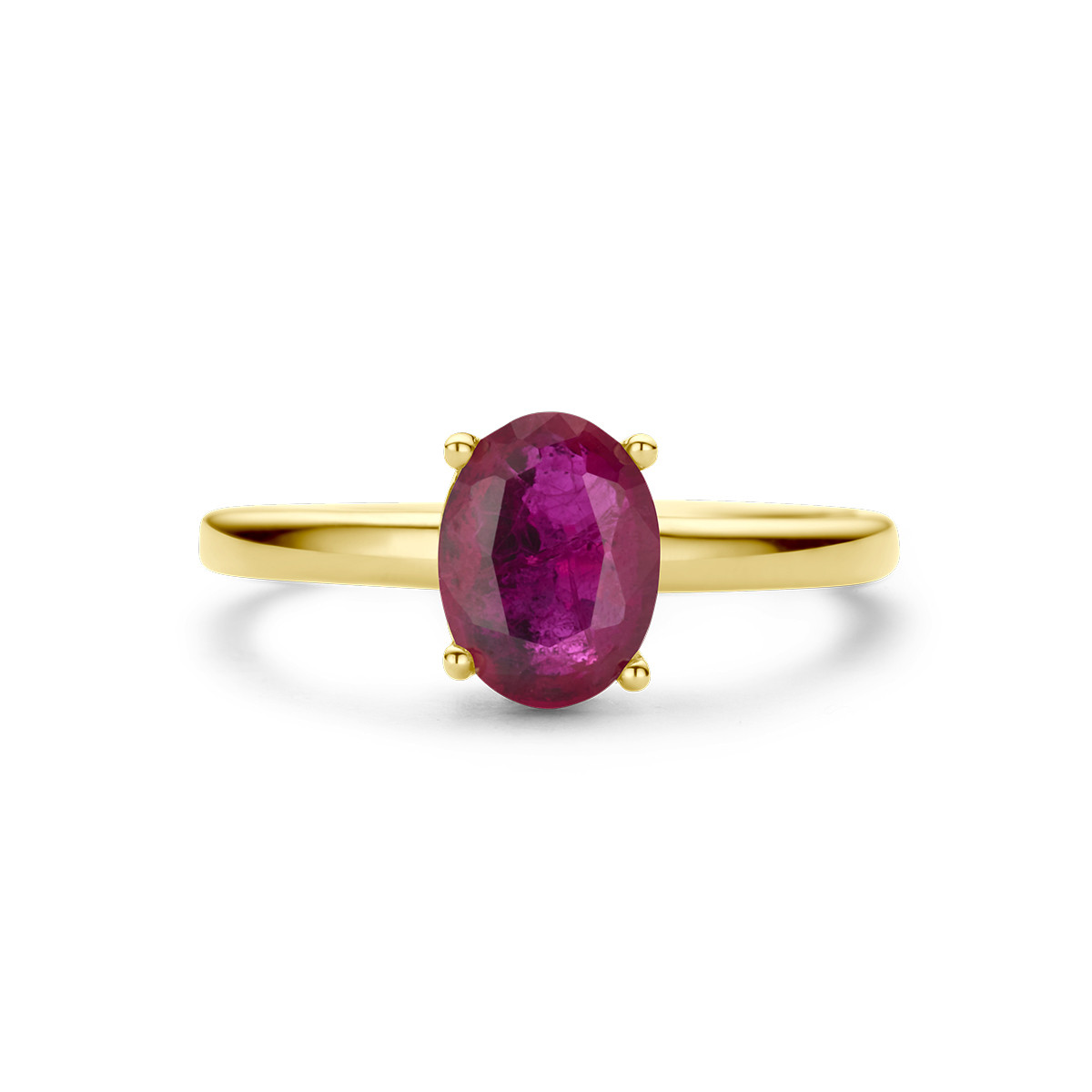 Gouden ring met ovale rode robijn