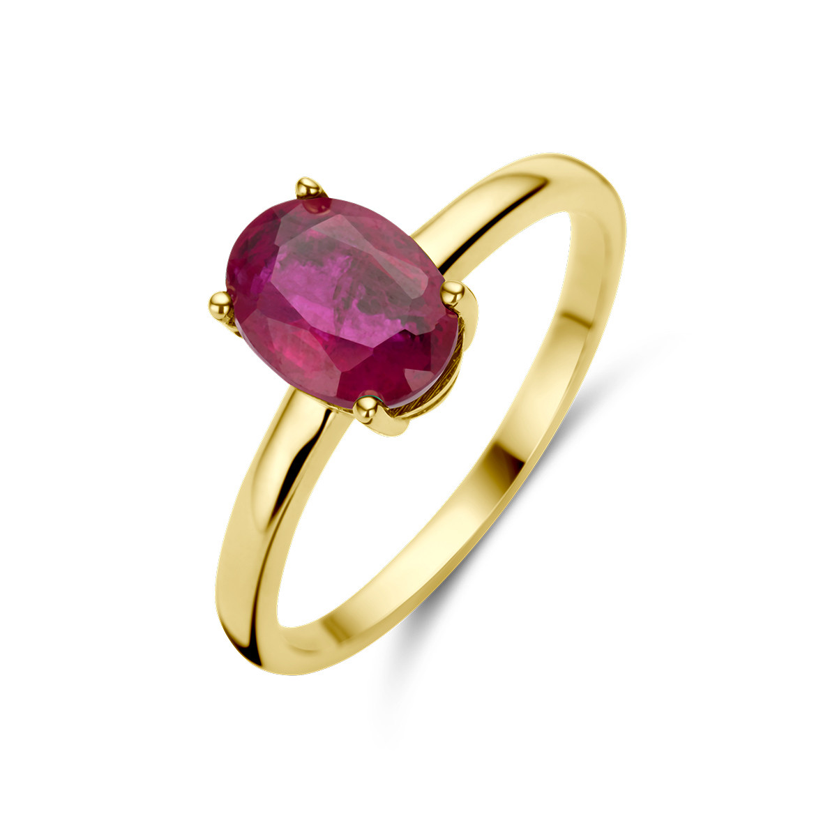 Gouden ring met ovale rode robijn