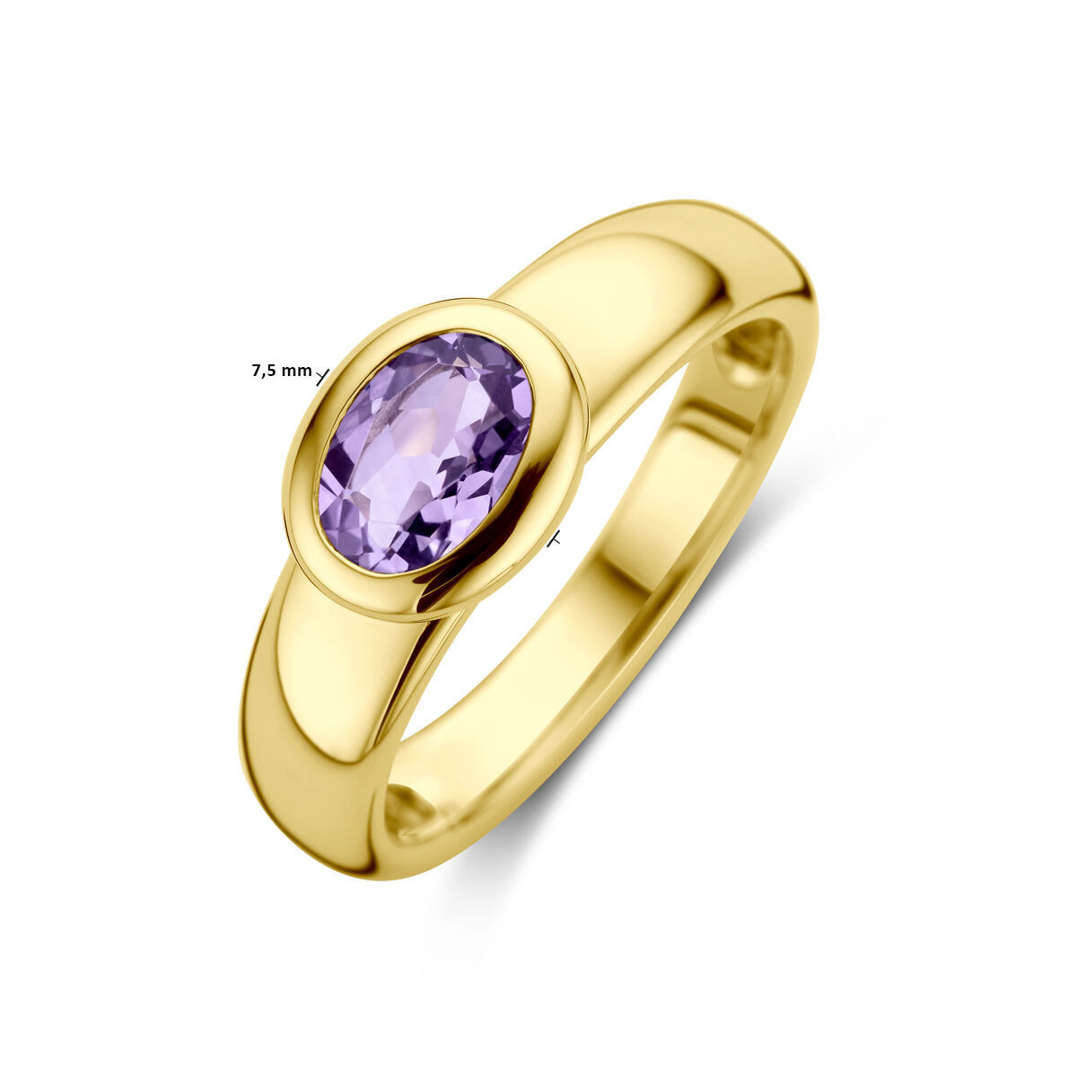Gouden ring met paarse ovale amethist 7.5 mm x 9 mm