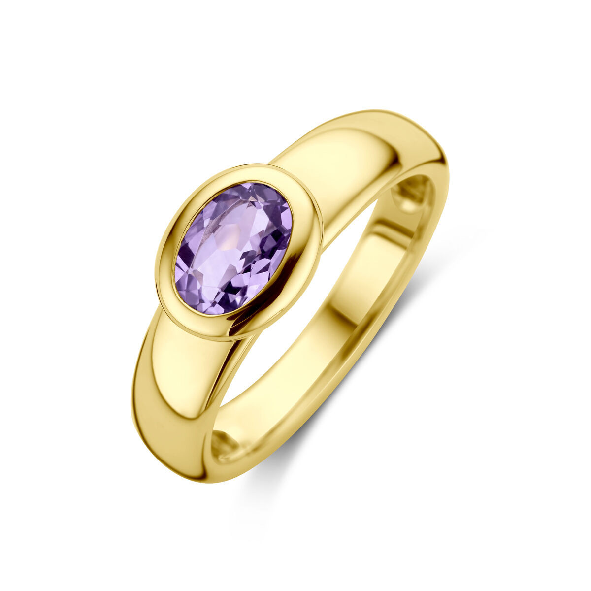 Gouden ring met paarse ovale amethist 7.5 mm x 9 mm