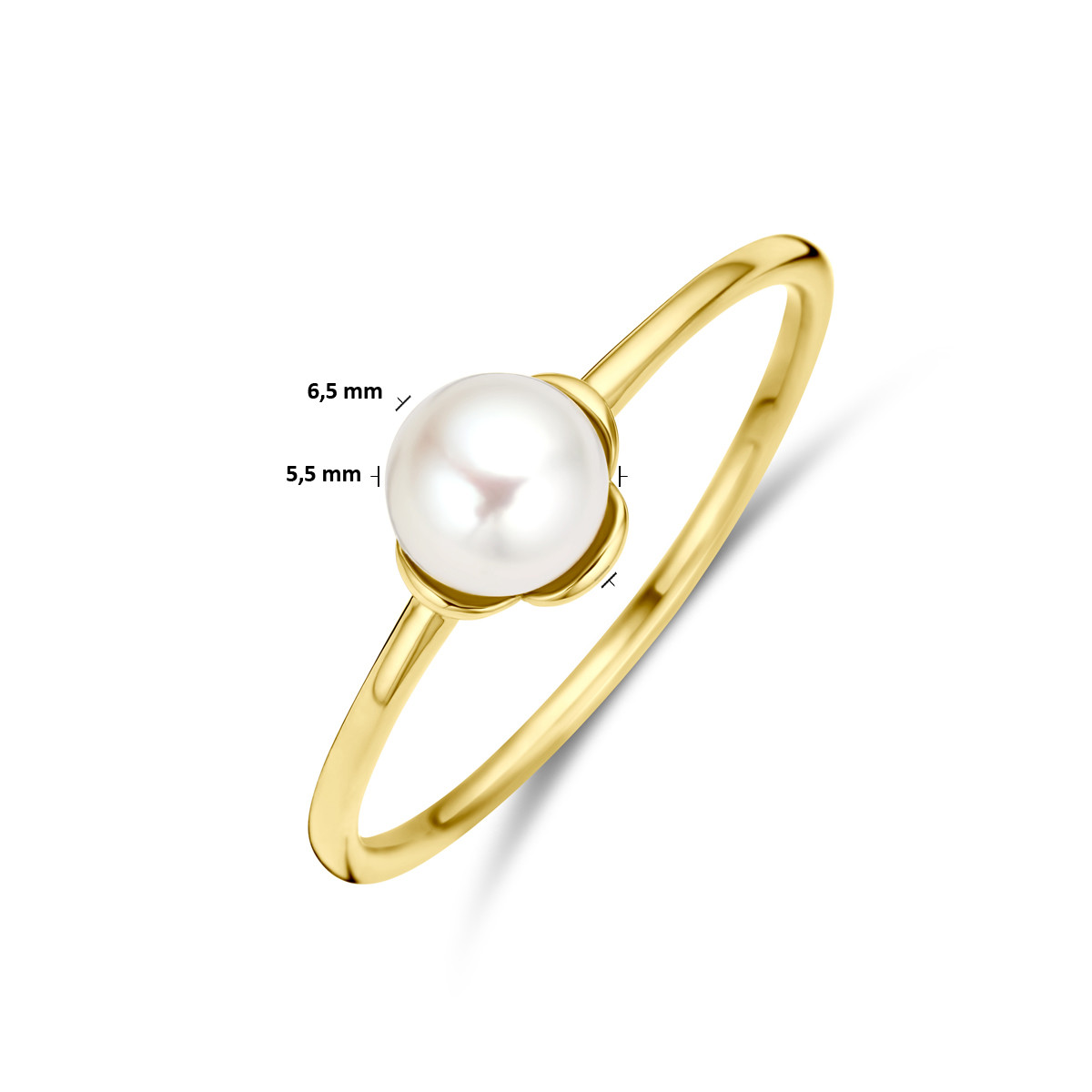 Gouden ring met parel bloem