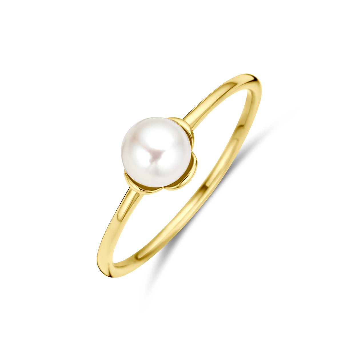 Gouden ring met parel bloem