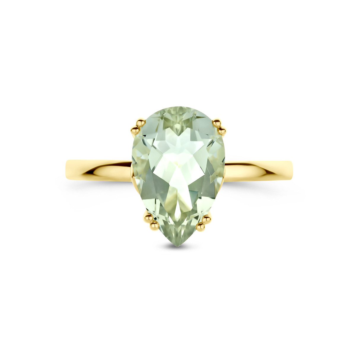 Gouden ring met peer geslepen groene amethist 14-karaat