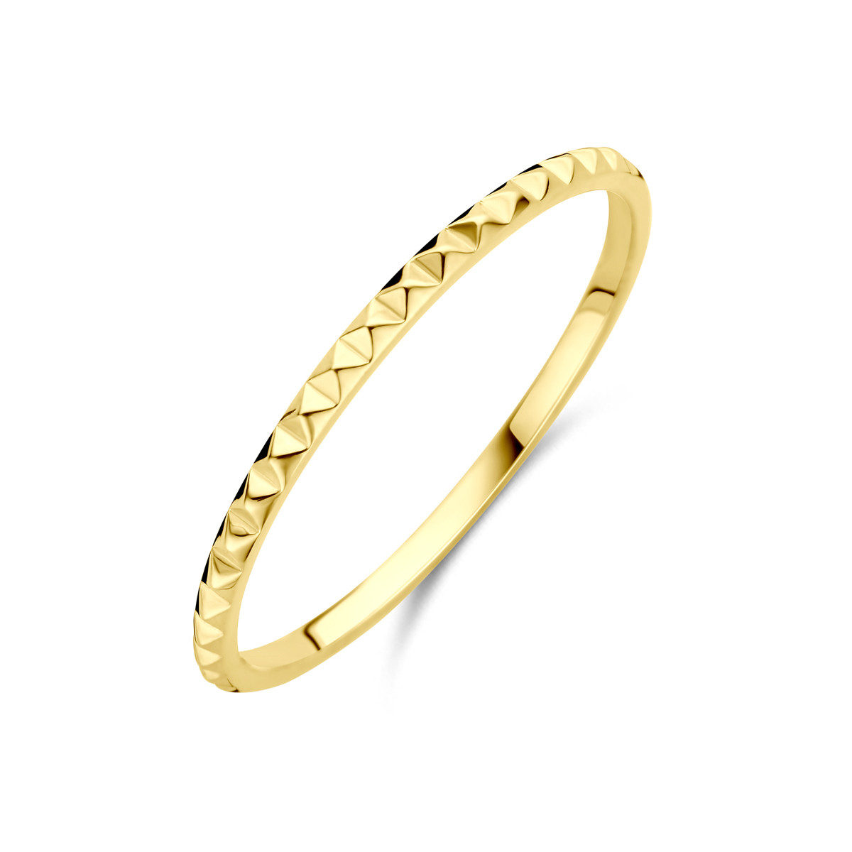 Gouden ring met piramide studs structuur 14-karaat glanzend 1.5 mm breed