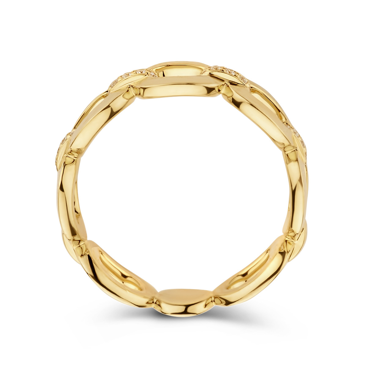 Gouden ring met schakelmotief en diamant