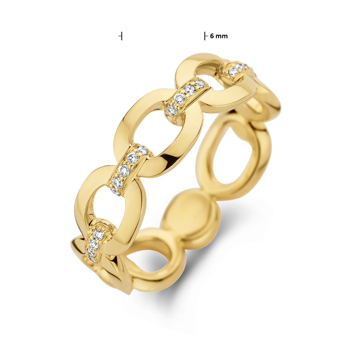Gouden ring met schakelmotief en diamant