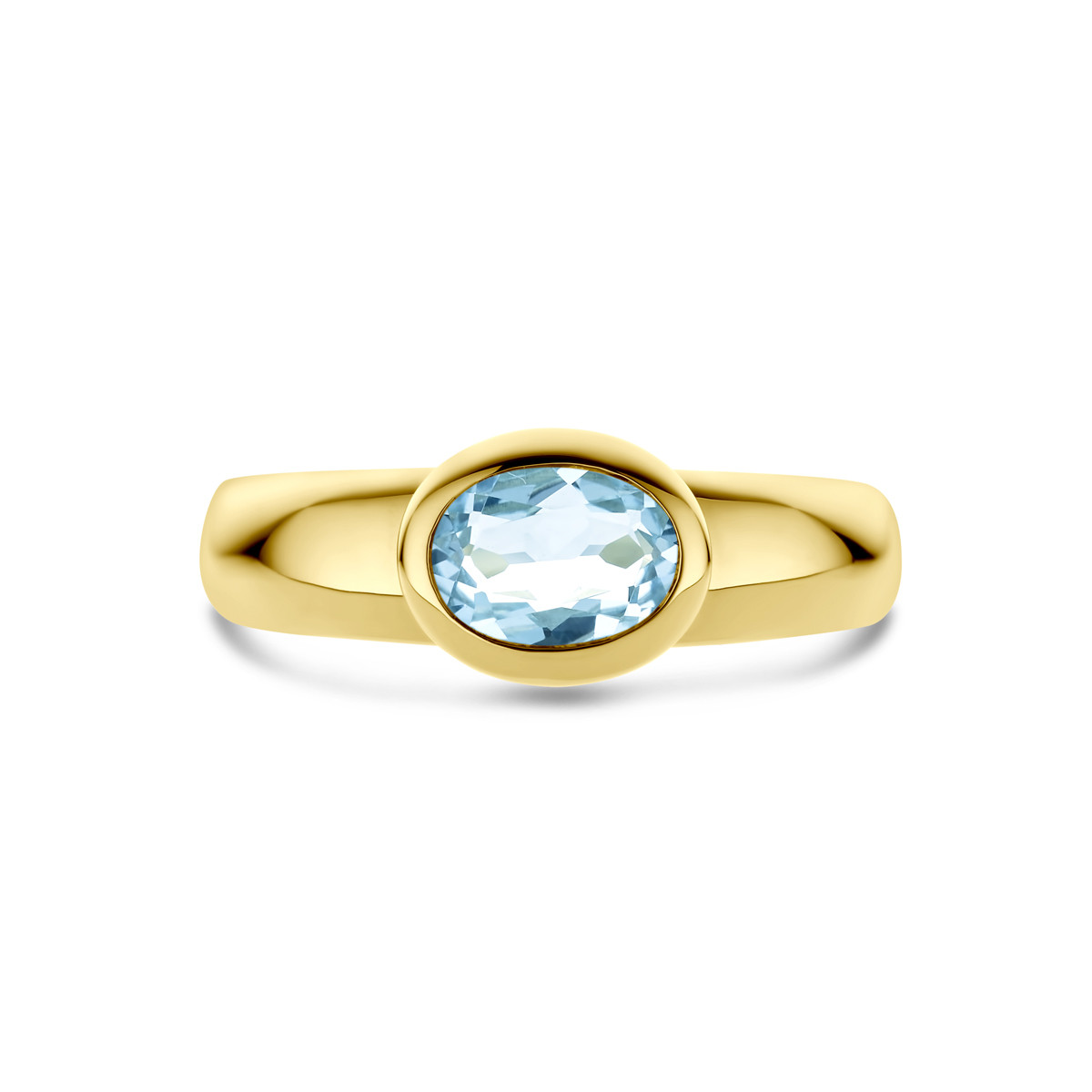 Gouden ring met sky blue topaas in ovale zetting