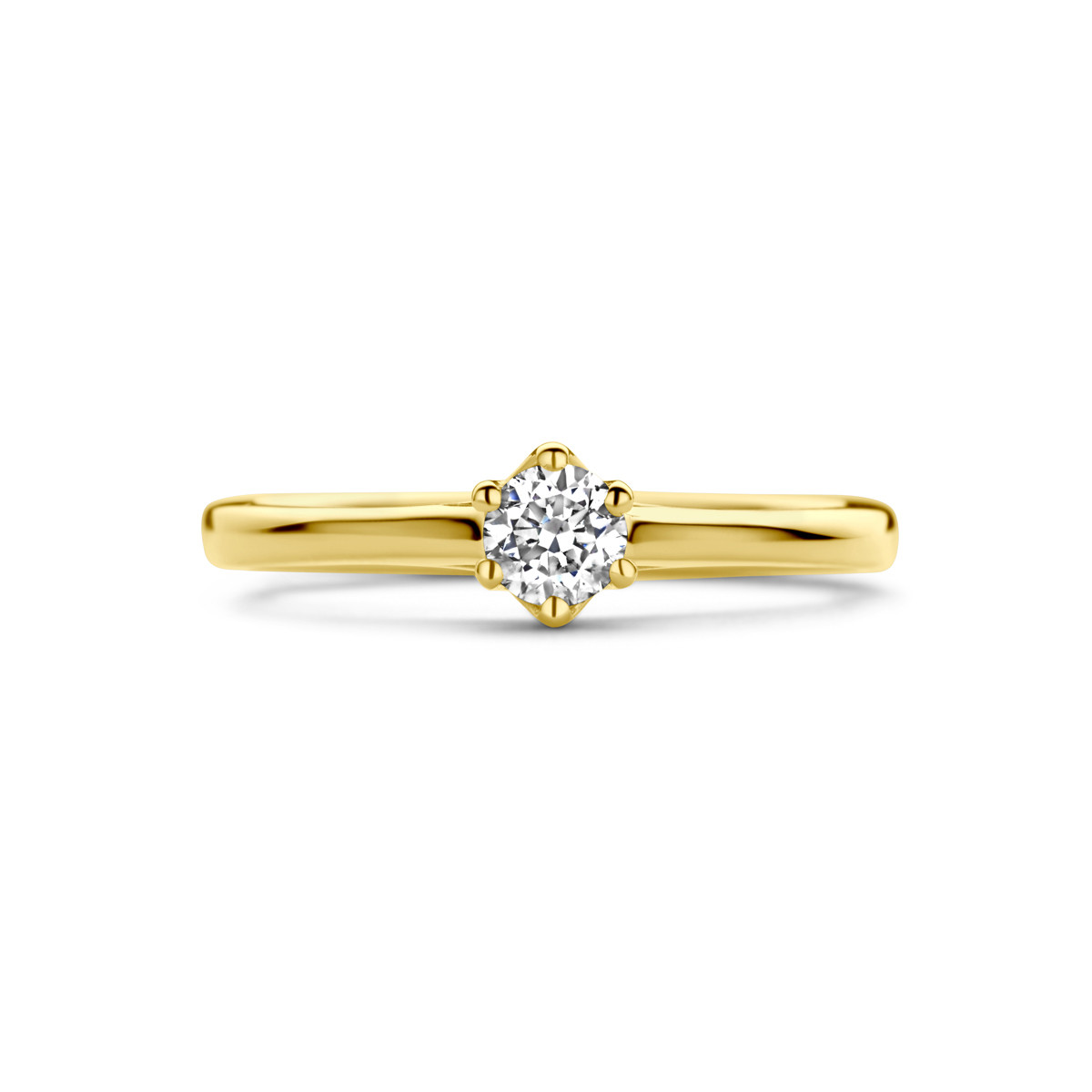 Gouden ring solitair met diamant 0.20 crt 5 mm