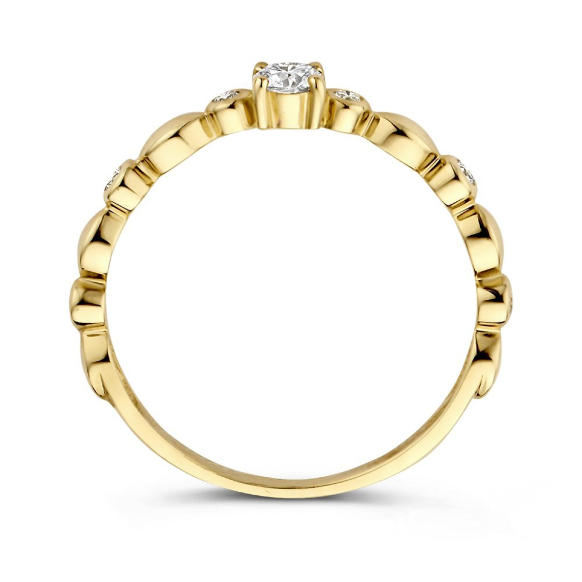 Gouden ring van 14-karaat goud met ovaaltjes en diamanten van 0.23 crt 