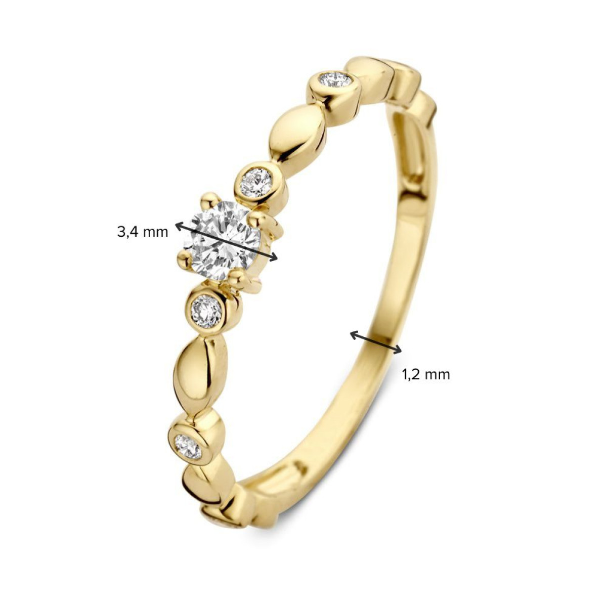 Gouden ring van 14-karaat goud met ovaaltjes en diamanten van 0.23 crt 