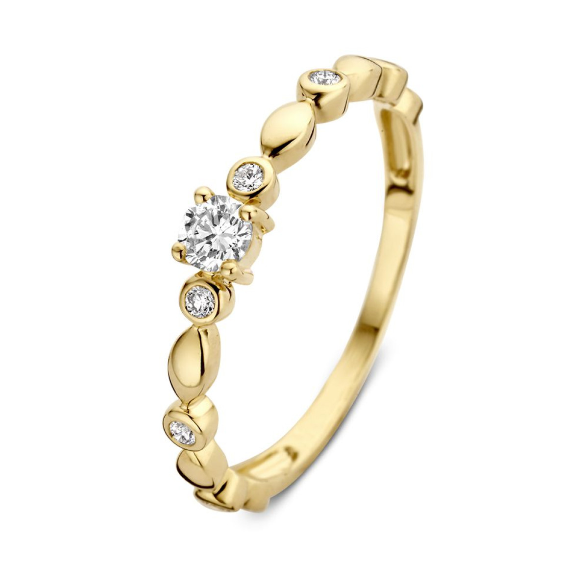 Gouden ring van 14-karaat goud met ovaaltjes en diamanten van 0.23 crt 
