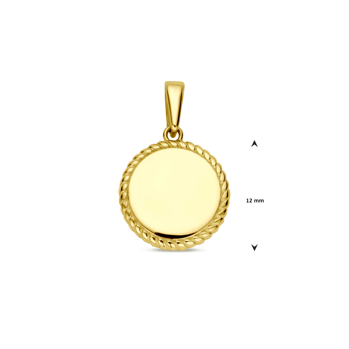 Gouden ronde graveerhanger met bewerkte rand - Diameter 12 mm