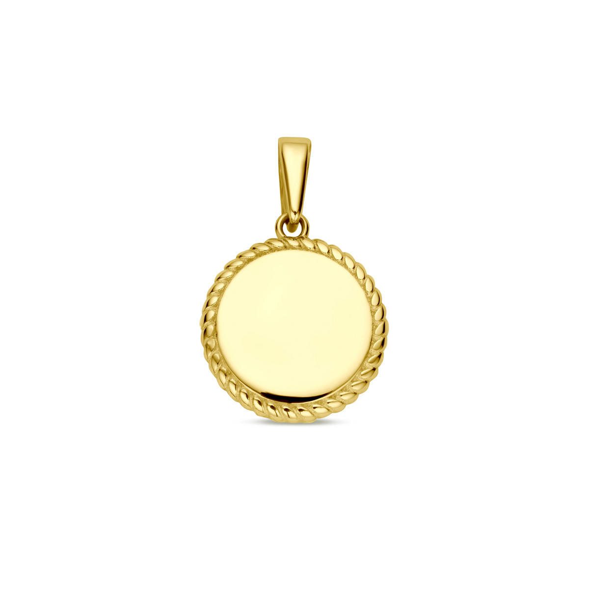 Gouden ronde graveerhanger met bewerkte rand - Diameter 12 mm