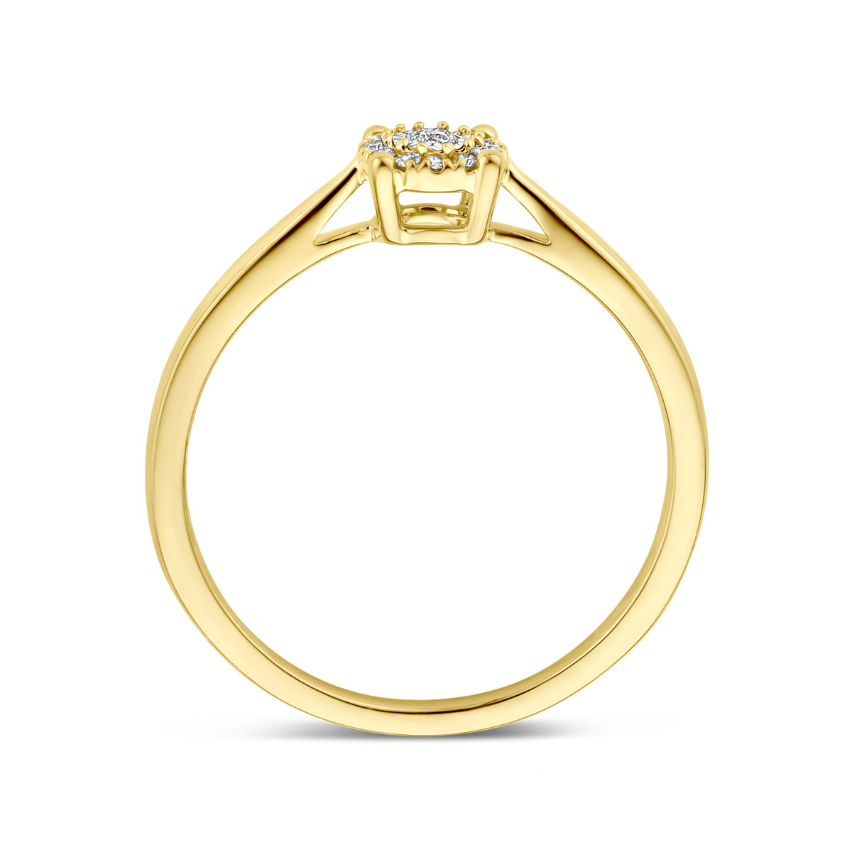 Gouden ronde halo ring met diamanten 0.07 briljant geslepen 5 mm breed