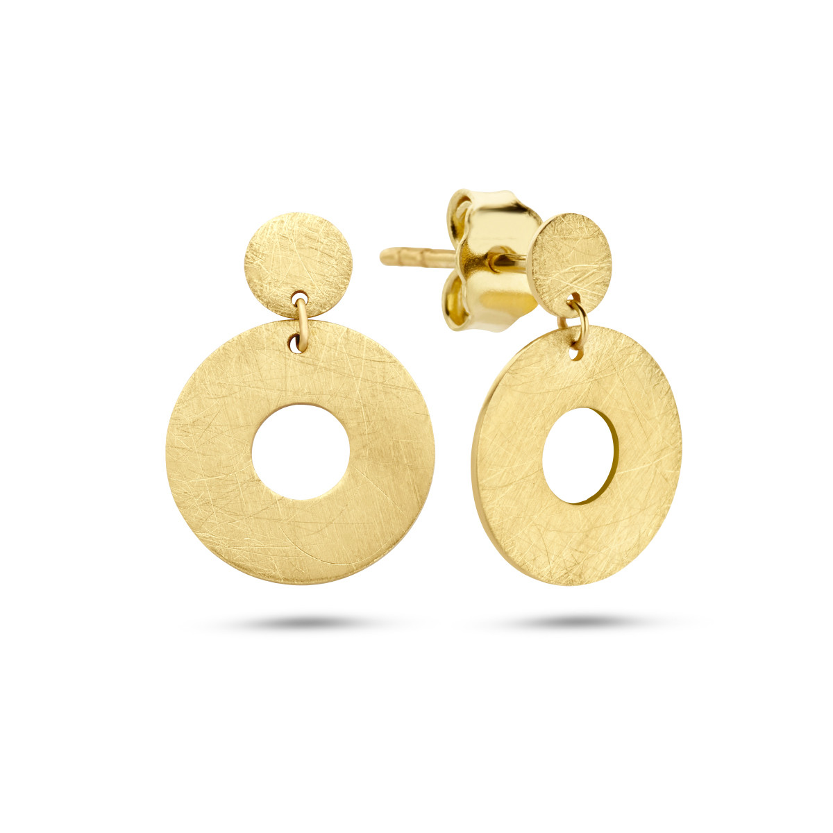 Gouden ronde oorhangers gescratched - 14 mm