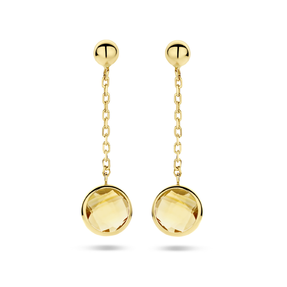 Gouden ronde oorhangers met schakel en ronde oranje citrien - 6.5 mm x 24 mm