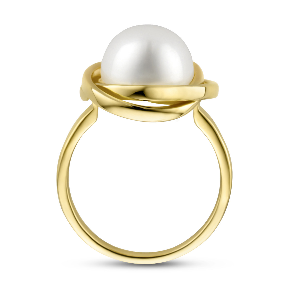 Gouden ronde parelring vogelnest 16 mm