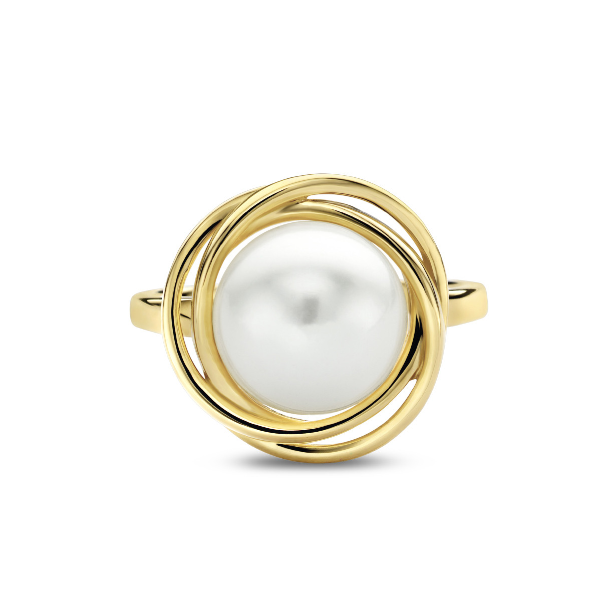 Gouden ronde parelring vogelnest 16 mm