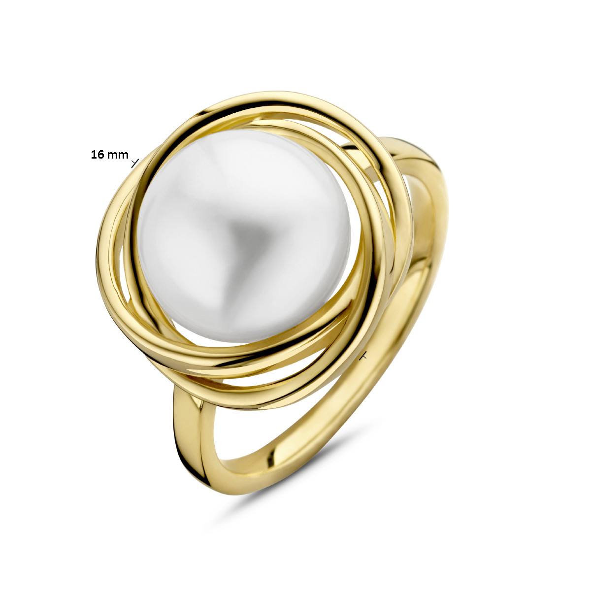 Gouden ronde parelring vogelnest 16 mm