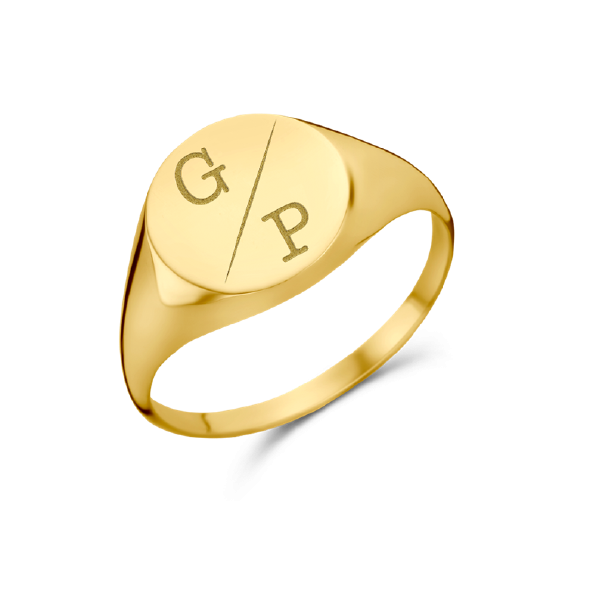 Gouden ronde zegelring met twee initialen