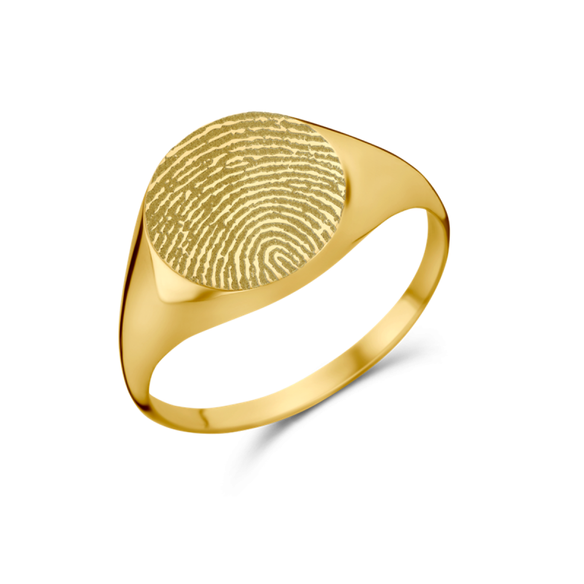 Gouden ronde zegelring met vingerafdruk